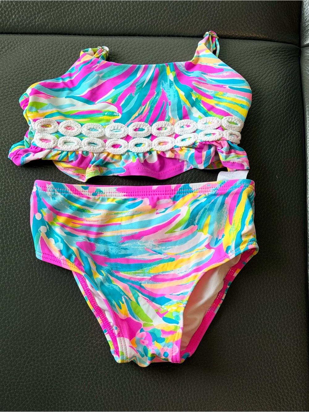 EUC Lilly Pulitzer Girls' Pink Multicolor Two-Piece Swim Set Sz 2
